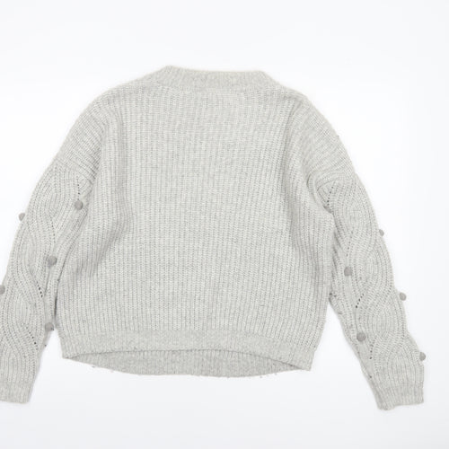 Tu Women Grey Cable-Knit Wool Blend Crew Neck Jumper Size 14