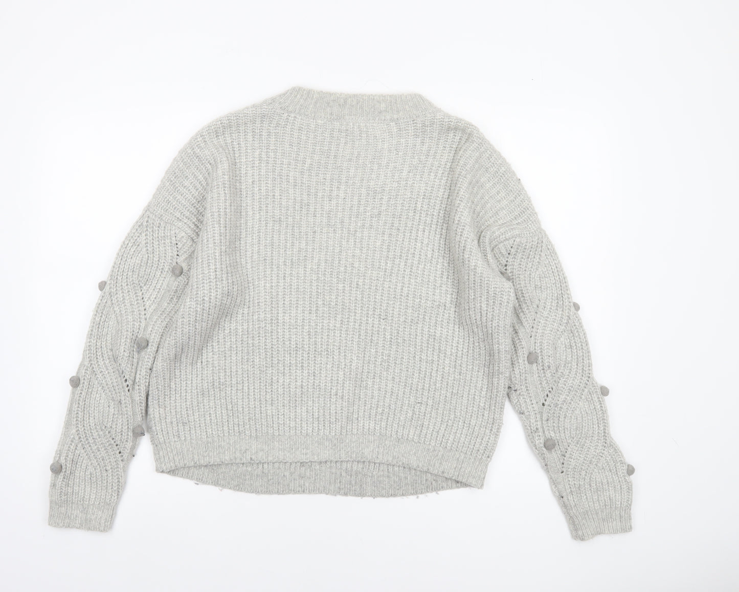 Tu Women Grey Cable-Knit Wool Blend Crew Neck Jumper Size 14