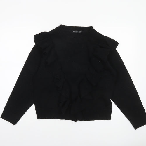 Brave Soul Womens Black Ruffle Knit Jumper Medium Long Sleeve Acrylic
