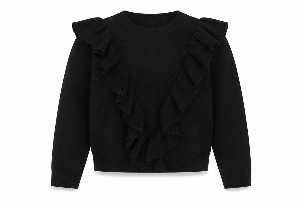 Brave Soul Womens Black Ruffle Knit Jumper Medium Long Sleeve Acrylic