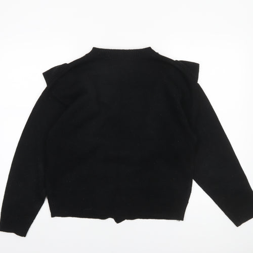 Brave Soul Womens Black Ruffle Knit Jumper Medium Long Sleeve Acrylic