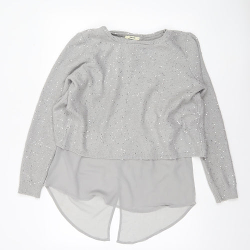 Oasis Women Grey Sequin Layered Pullover Jumper Size M