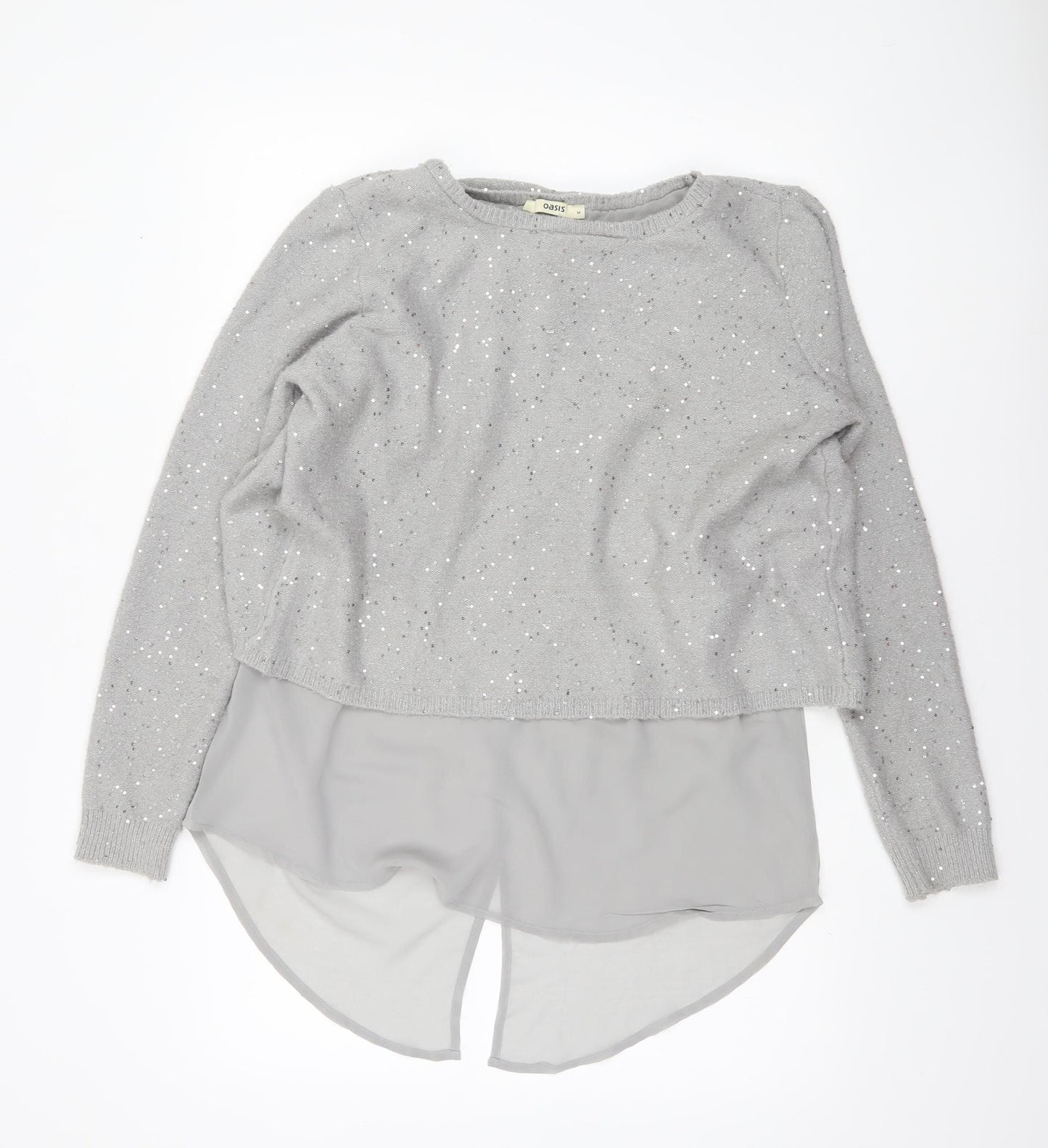 Oasis Women Grey Sequin Layered Pullover Jumper Size M