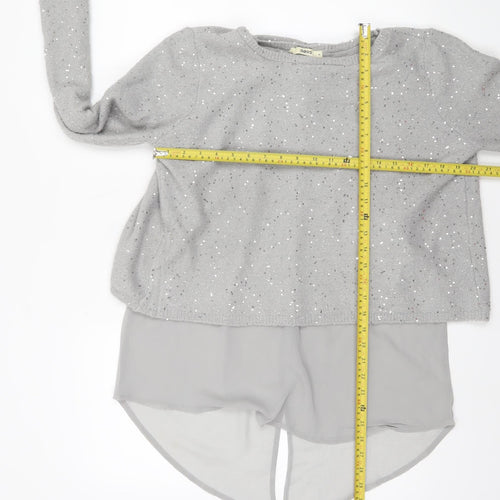 Oasis Women Grey Sequin Layered Pullover Jumper Size M