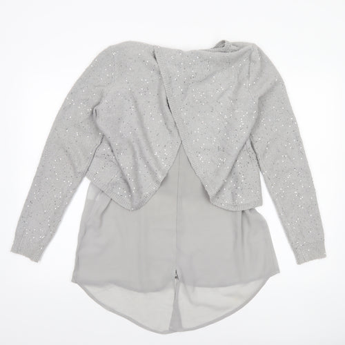 Oasis Women Grey Sequin Layered Pullover Jumper Size M