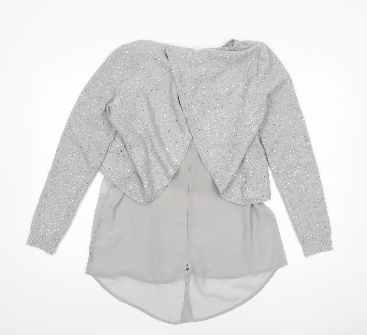Oasis Women Grey Sequin Layered Pullover Jumper Size M