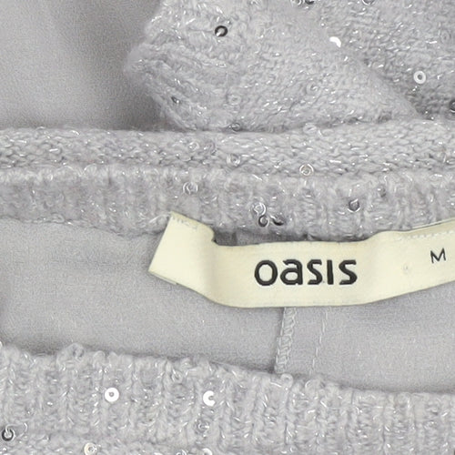 Oasis Women Grey Sequin Layered Pullover Jumper Size M