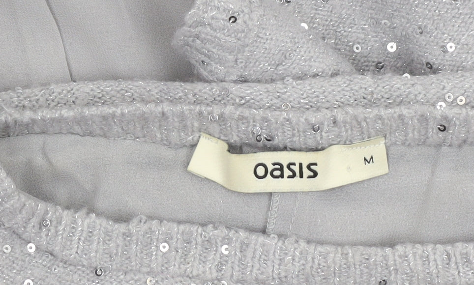 Oasis Women Grey Sequin Layered Pullover Jumper Size M