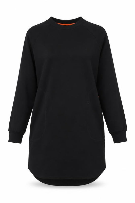 Front view of Kin Women’s Black Cotton Long Sleeve T-Shirt Dress XS