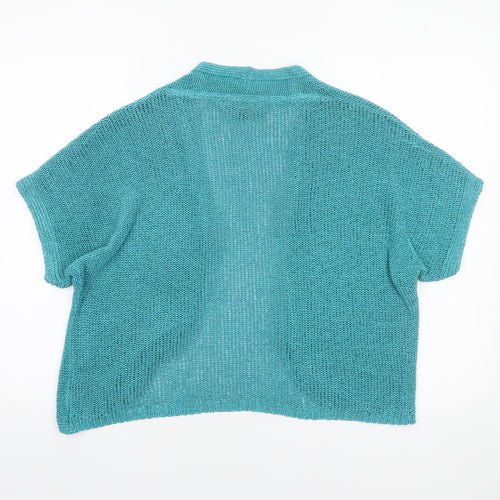 Marks and Spencer Per Una Womens Blue Short Sleeve Open-Knit Shrug Size 18