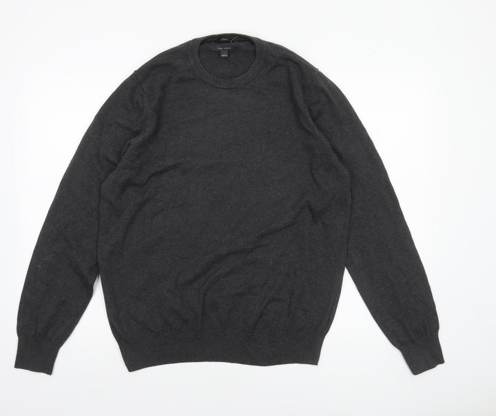 Marks and Spencer Men's Grey Cotton Crew Neck Jumper L Classic Fit