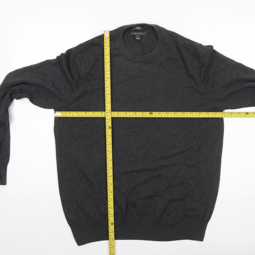 Marks and Spencer Men's Grey Cotton Crew Neck Jumper L Classic Fit