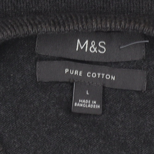 Marks and Spencer Men's Grey Cotton Crew Neck Jumper L Classic Fit