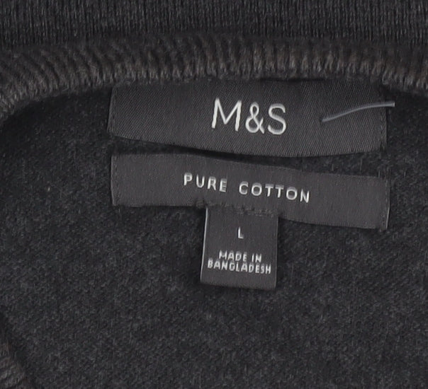 Marks and Spencer Men's Grey Cotton Crew Neck Jumper L Classic Fit