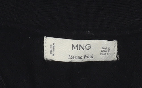 MNG Women’s Black Merino Wool V-Neck Button Cardigan Size 8