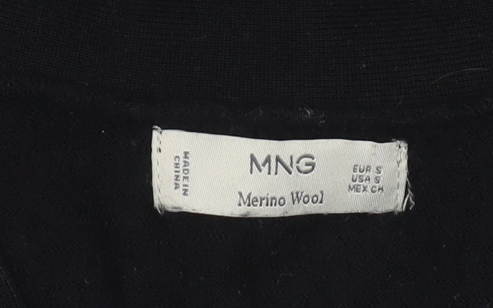 MNG Women’s Black Merino Wool V-Neck Button Cardigan Size 8