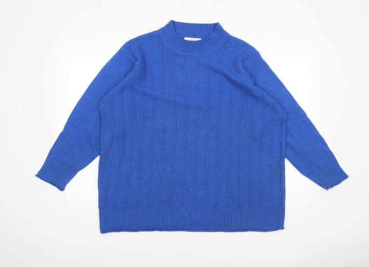 ISLE Women’s Blue Cable-Knit Mock Neck Jumper Size 22-24
