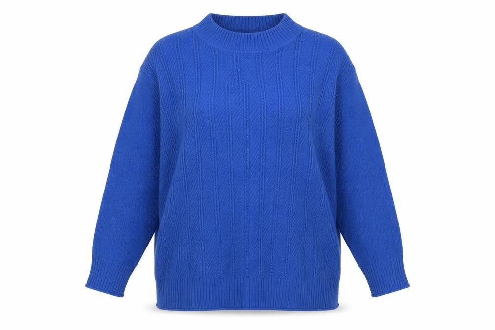 ISLE Women’s Blue Cable-Knit Mock Neck Jumper Size 22-24