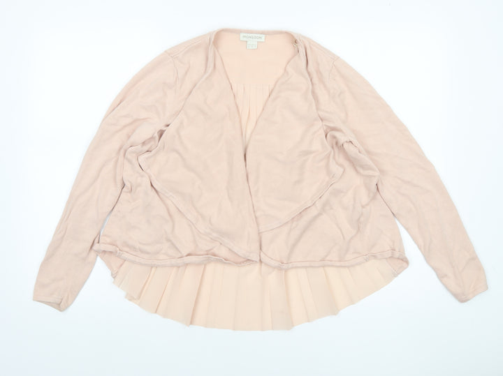 Monsoon Women Beige Size 12 Pleated Back Open Knit Cardigan