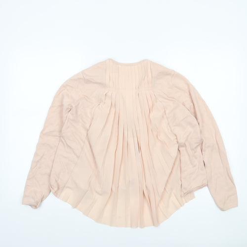 Monsoon Women Beige Size 12 Pleated Back Open Knit Cardigan