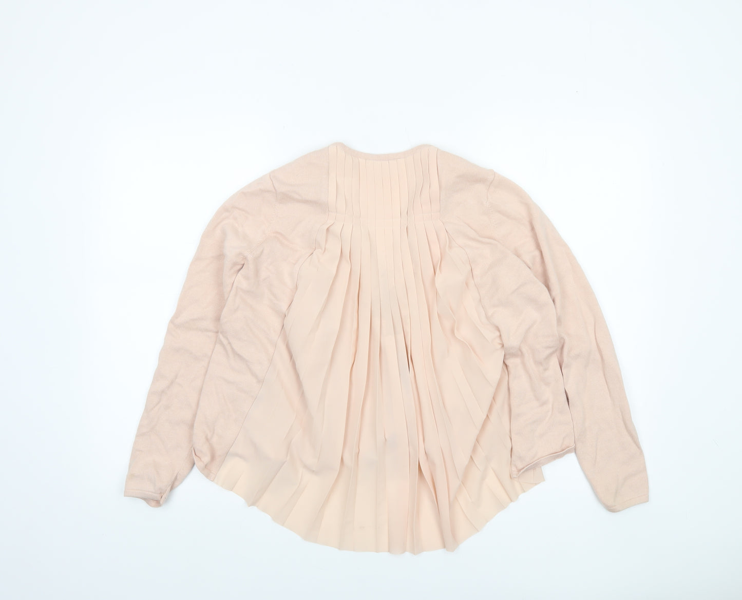 Monsoon Women Beige Size 12 Pleated Back Open Knit Cardigan