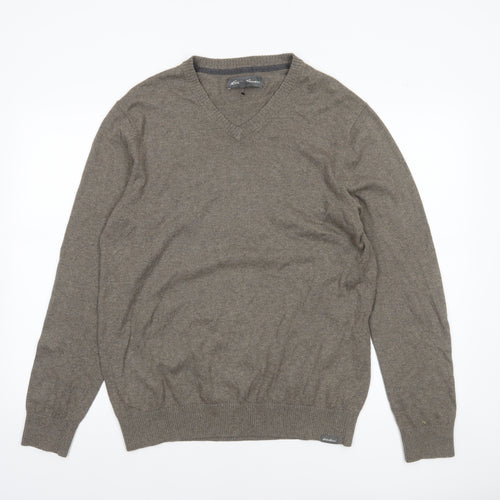 Eddie Bauer Men's Brown Wool V-Neck Jumper Size M Classic Knit