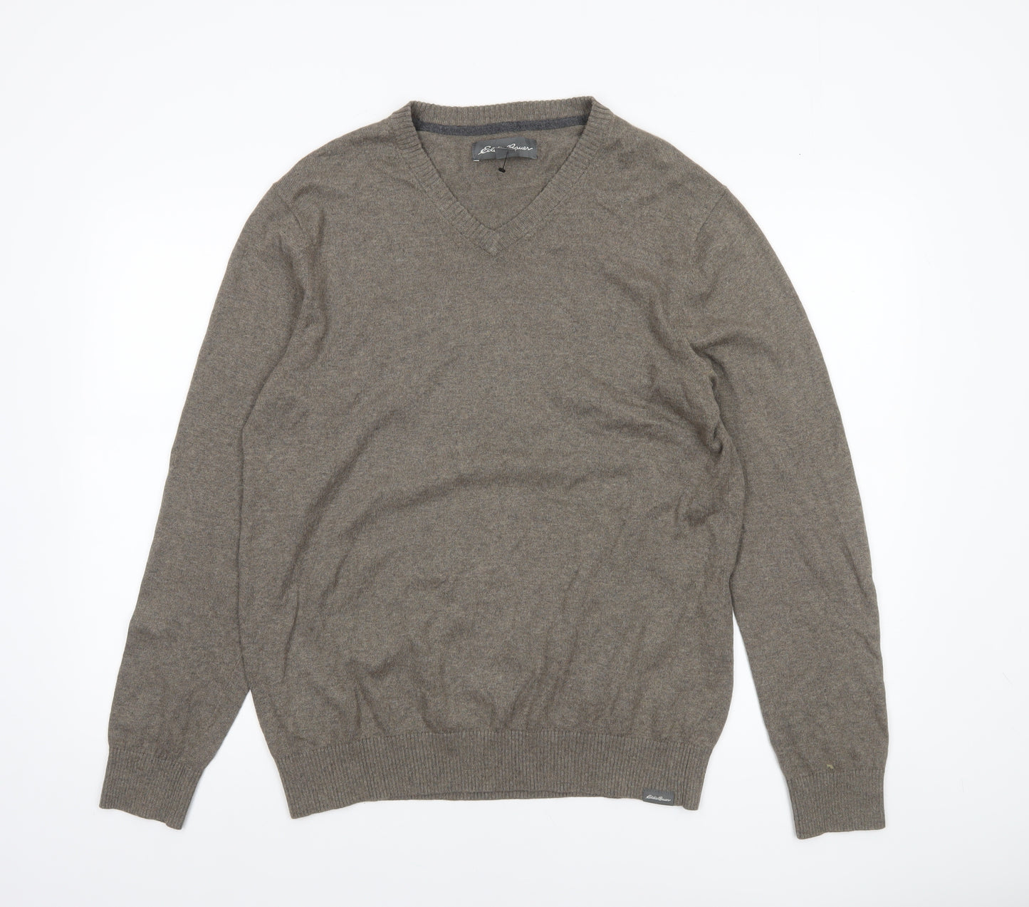 Eddie Bauer Men's Brown Wool V-Neck Jumper Size M Classic Knit