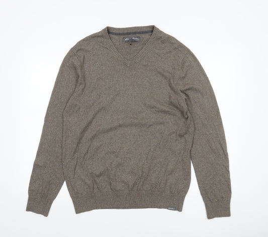 Eddie Bauer Men's Brown Wool V-Neck Jumper Size M Classic Knit