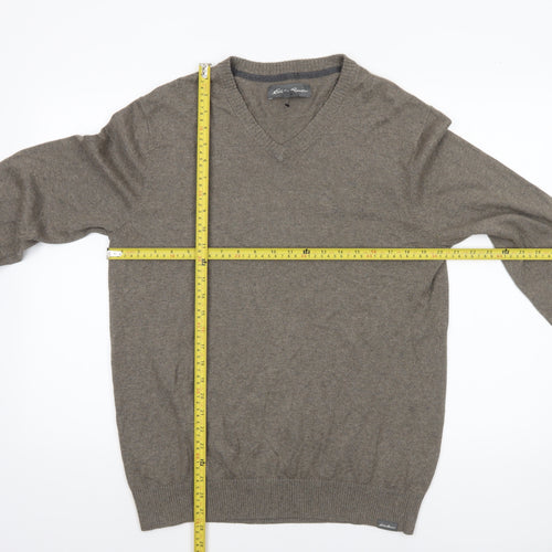 Eddie Bauer Men's Brown Wool V-Neck Jumper Size M Classic Knit