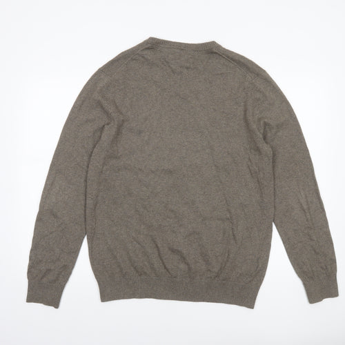 Eddie Bauer Men's Brown Wool V-Neck Jumper Size M Classic Knit