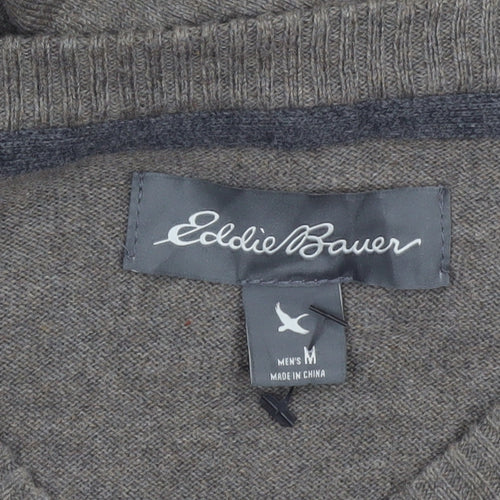 Eddie Bauer Men's Brown Wool V-Neck Jumper Size M Classic Knit