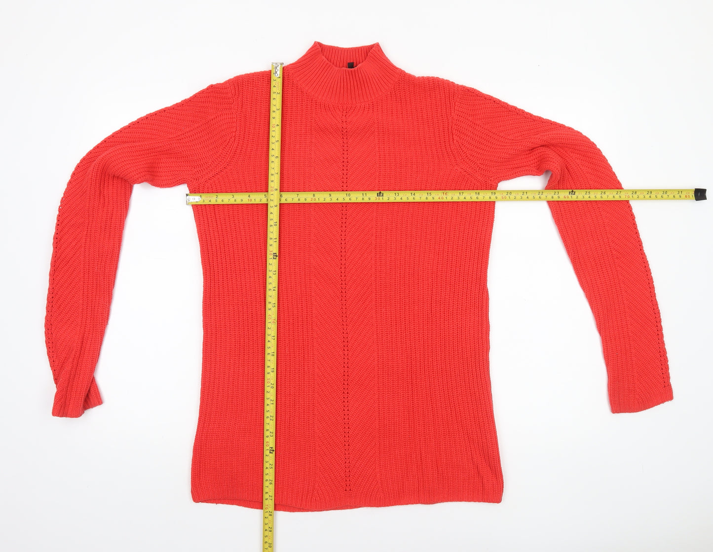 Long Tall Sally Women’s Red XS Mock Neck Chunky Knit Pullover Jumper