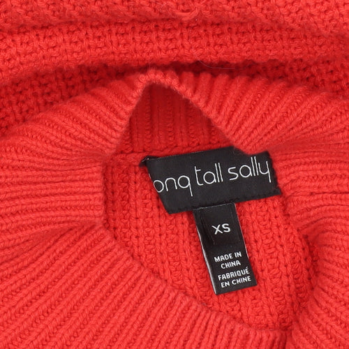 Long Tall Sally Women’s Red XS Mock Neck Chunky Knit Pullover Jumper