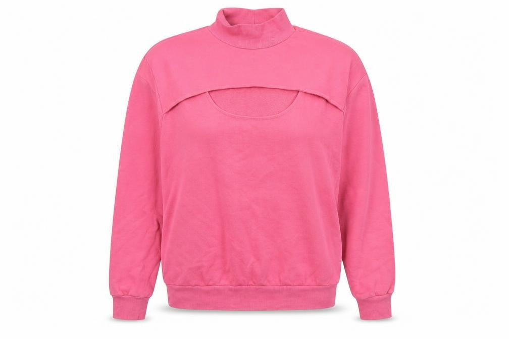 Front view of t.la Women Pink Medium Pullover Sweatshirt with Cut-Out Detail