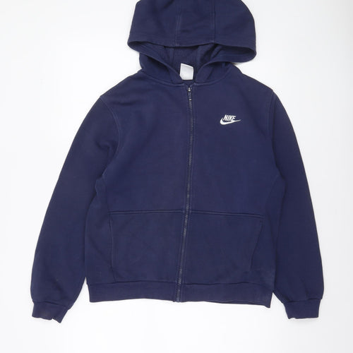 Nike Boys Navy Full Zip Hoodie XL 158-170cm Fleece Cotton Blend