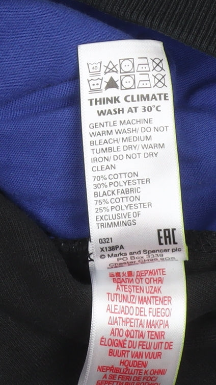 Marks and Spencer Boys Black Pullover Hoodie 12-13 Years Cotton Blend