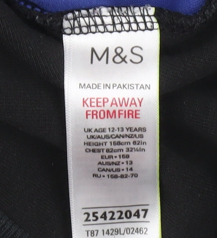 Marks and Spencer Boys Black Pullover Hoodie 12-13 Years Cotton Blend