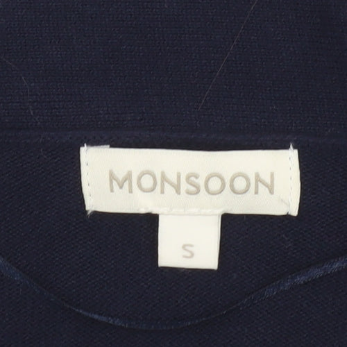 Monsoon Women Blue Small Knit Cardigan Long Sleeve Open Front