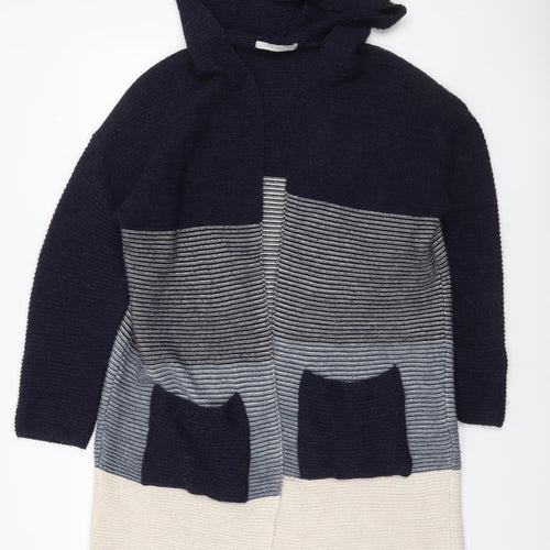 George Womens Blue Hooded Striped Knit Open Cardigan Size 12