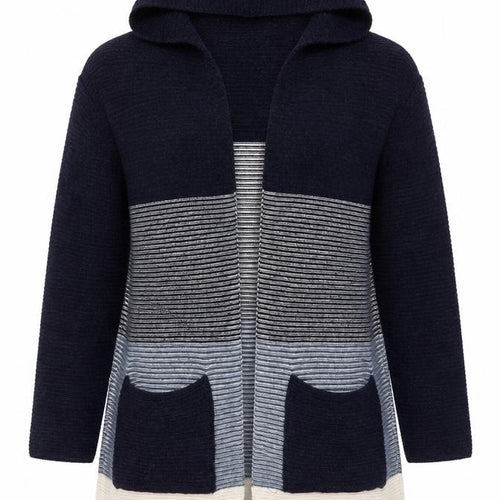 George Womens Blue Hooded Striped Knit Open Cardigan Size 12