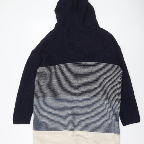 George Womens Blue Hooded Striped Knit Open Cardigan Size 12