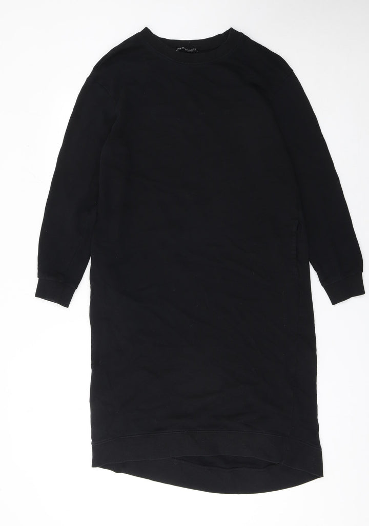 Zara Women's Black Cotton Long Sleeve T-Shirt Dress Size S