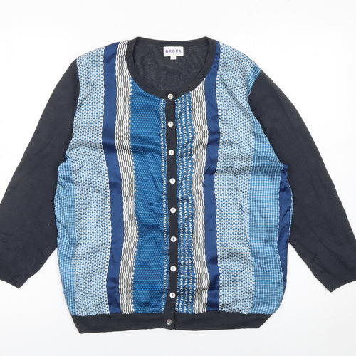 Brora Women's Blue Striped Linen Cotton Silk Cardigan Size 14