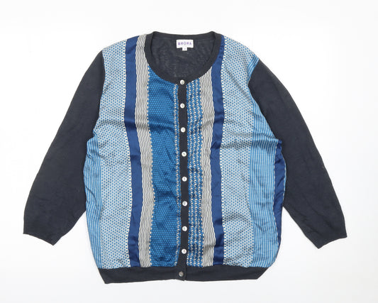 Brora Women's Blue Striped Linen Cotton Silk Cardigan Size 14