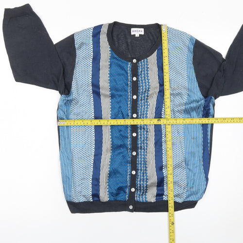 Brora Women's Blue Striped Linen Cotton Silk Cardigan Size 14