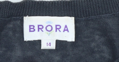 Brora Women's Blue Striped Linen Cotton Silk Cardigan Size 14