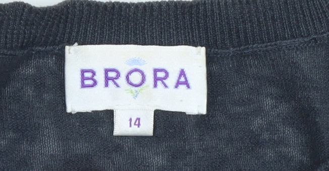 Brora Women's Blue Striped Linen Cotton Silk Cardigan Size 14