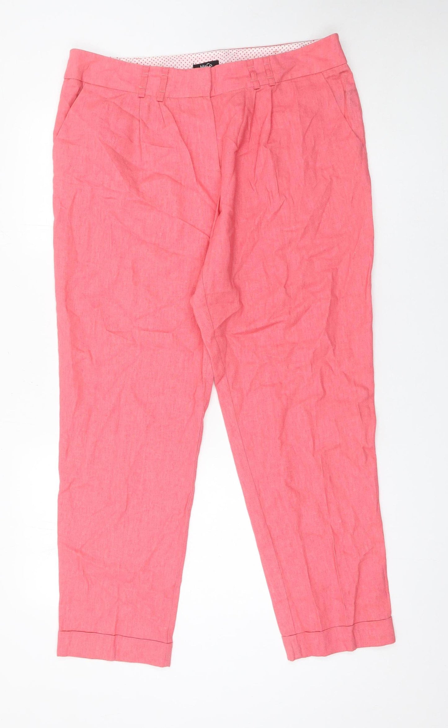 M&Co Women’s Pink Linen Blend Chino Trousers Size 16