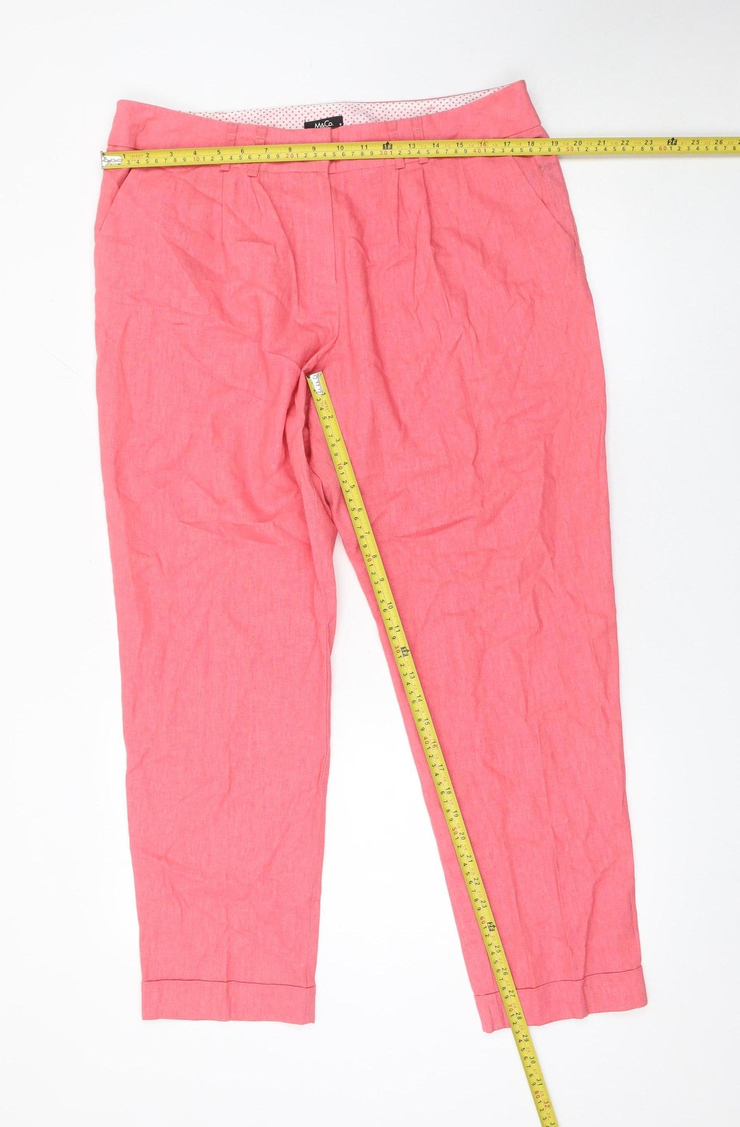 M&Co Women’s Pink Linen Blend Chino Trousers Size 16