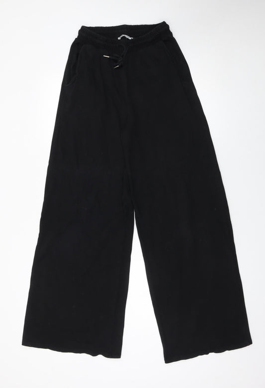 ZARA Women’s Black Cotton Wide-Leg Relaxed Trousers Size S